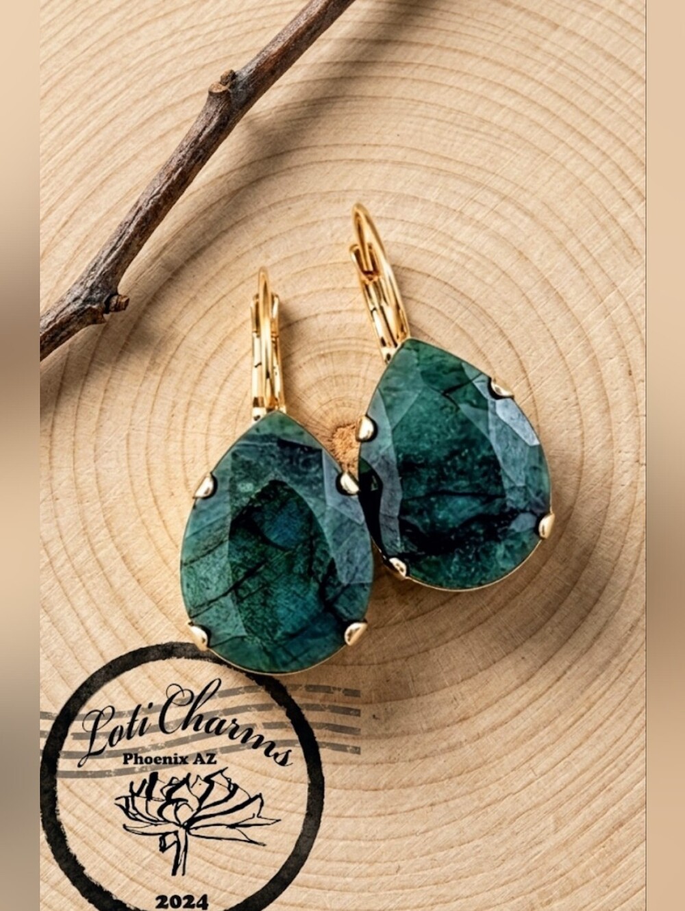 29.0 Total Carats Natural Emerald Rough Cut  In Drop 18k Gold Plated Earrings